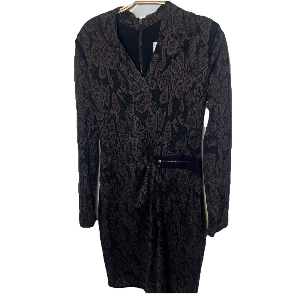 Joseph Ribkoff  Dress Snake Skin Print Black Brown Long Sleeve Size 8 Y2K Soft